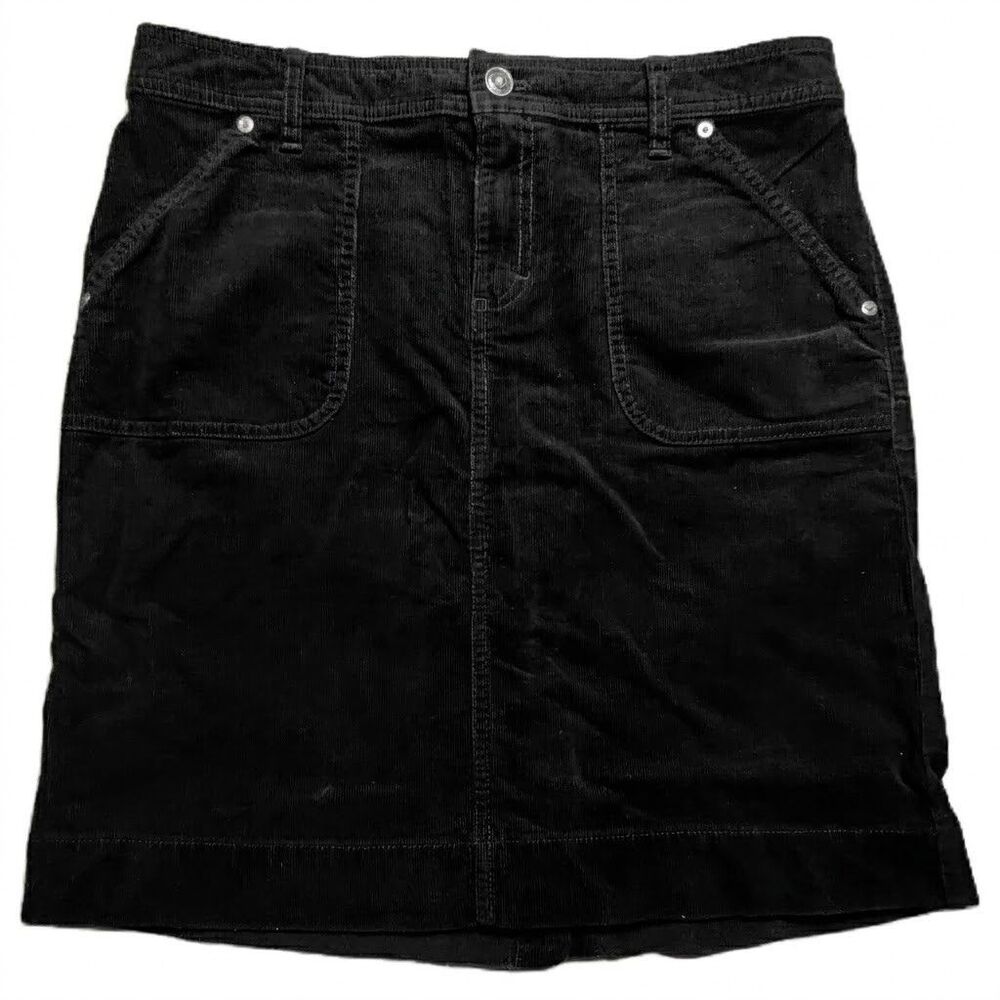 IZOD Corduroy Skirt Womens Size 8 Black Mini Straight Stretch Casual